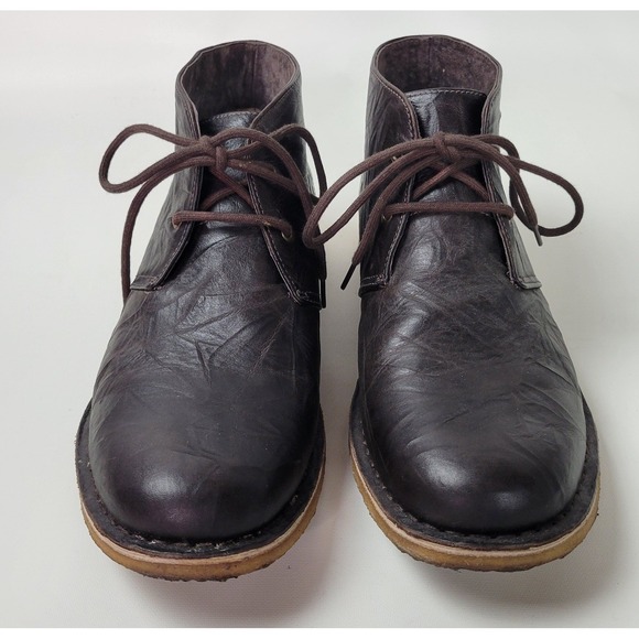 UGG Australia Leighton Mens Dark Brown Crinkled Leather Chukka Desert Boots 11.5